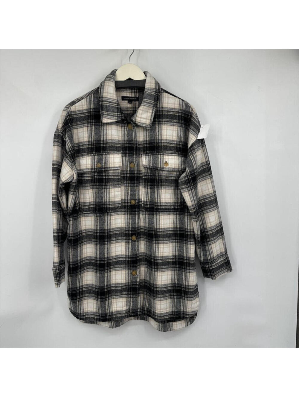 Women's Banana Republic Black Tan Cream Plaid Shirt Jacket Medium